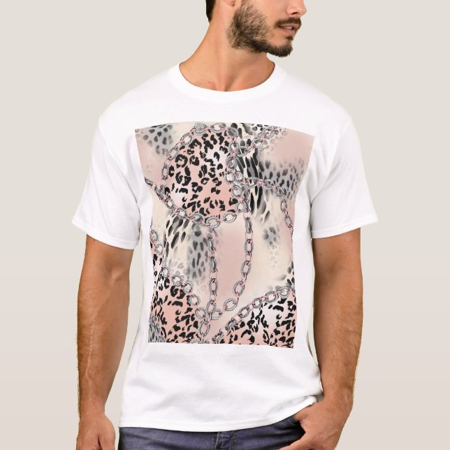 Textile Leopard: Floral Chain Pattern. T-Shirt (Front)