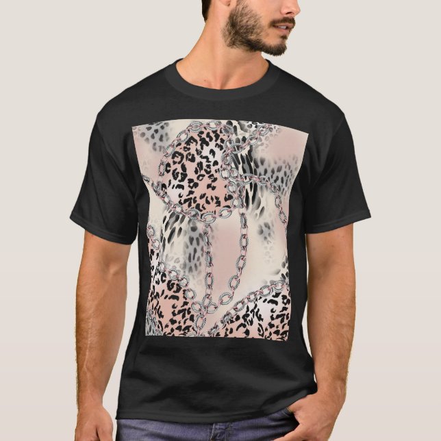 Textile Leopard: Floral Chain Pattern. T-Shirt (Front)