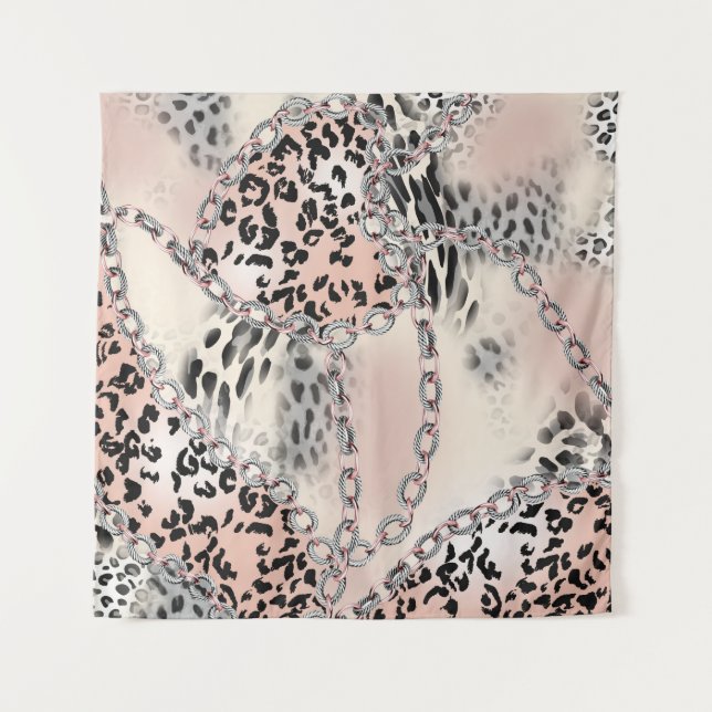 Textile Leopard: Floral Chain Pattern. Tapestry (Front)