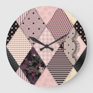 Textile Lingerie: Patchwork Vintage Pattern Large Clock