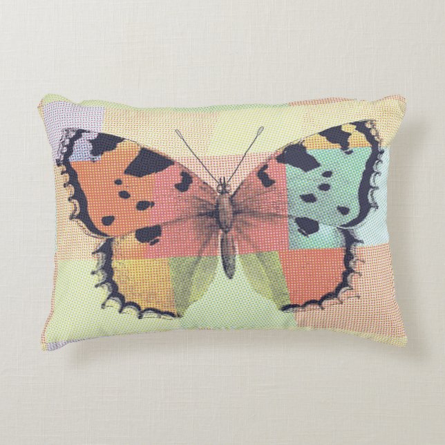 Textile Patchwork Butterfly Print Decorative Cushion (Front)