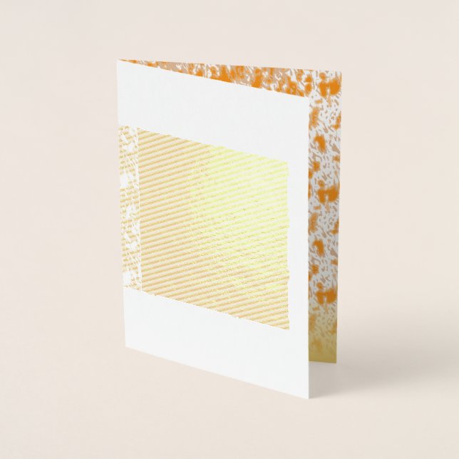 Textile pattern featuring a vibrant orange and gol foil card (Front)