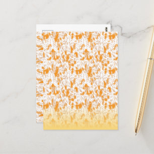 Textile pattern featuring a vibrant orange and gol postcard