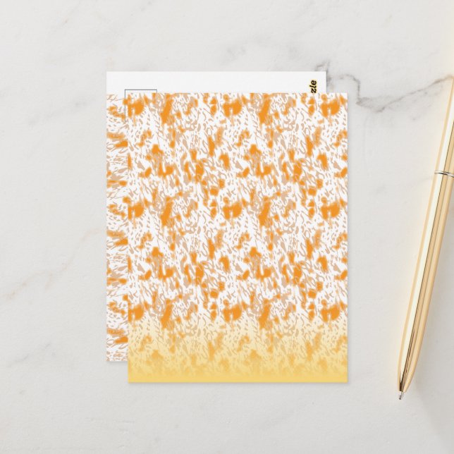 Textile pattern featuring a vibrant orange and gol postcard (Front/Back In Situ)