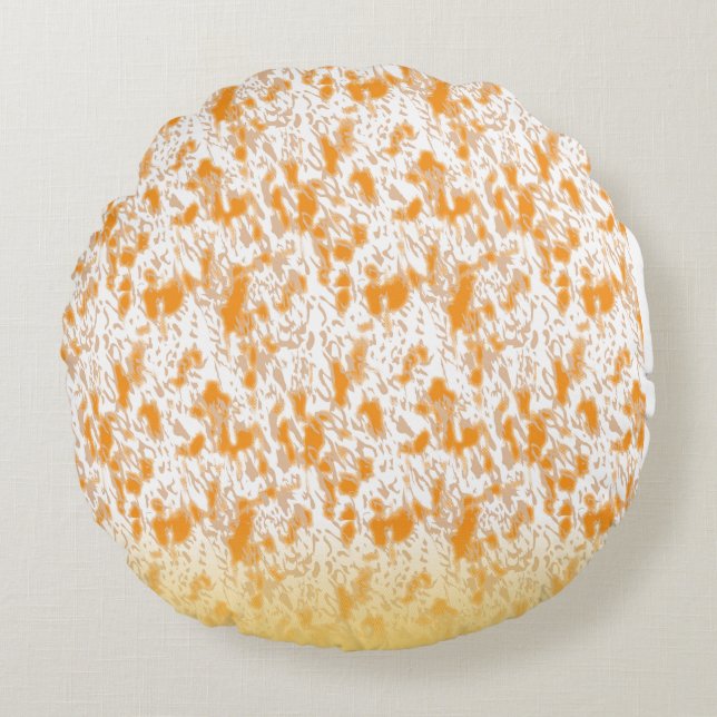 Textile pattern featuring a vibrant orange and gol round cushion (Front)