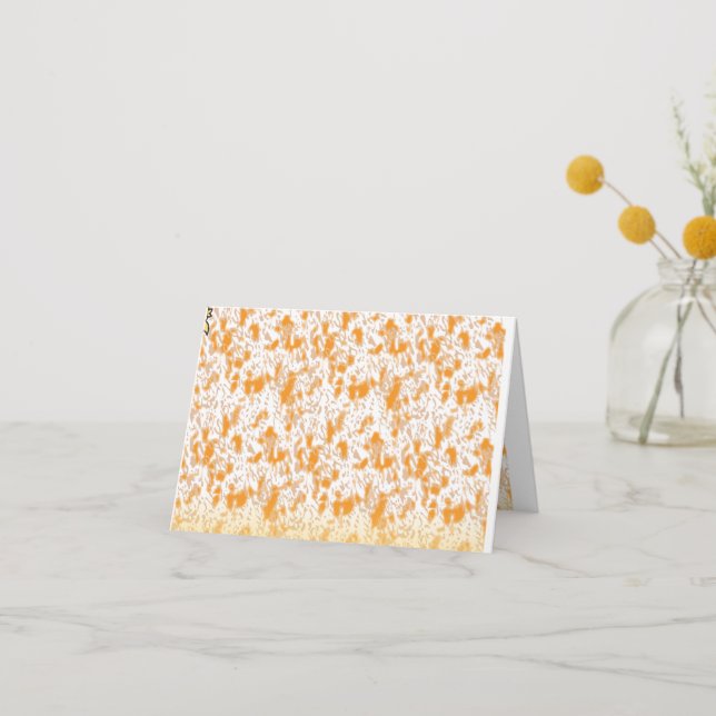 Textile pattern featuring a vibrant orange and gol thank you card (Front)