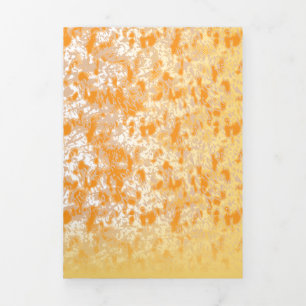 Textile pattern featuring a vibrant orange and gol Tri-Fold invitation