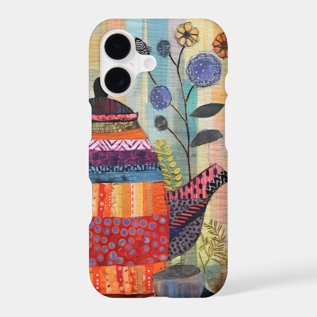 Textile Teapot Garden – Folk Art Collage (Back)