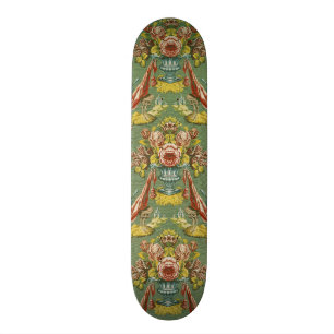 Textile with a repeating floral motif skateboard