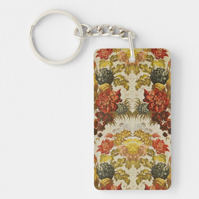 Textile with a repeating floral pattern key ring (Front)
