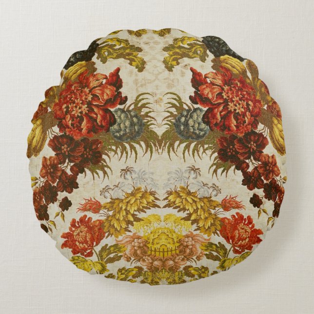 Textile with a repeating floral pattern round cushion (Front)