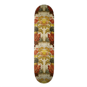 Textile with a repeating floral pattern skateboard
