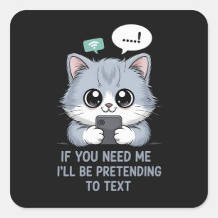 Texting Cat Square Sticker