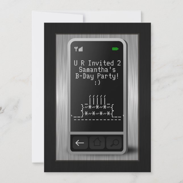 Texting Cell Phone Teen Birthday Party Invitations (Front)