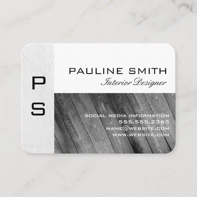 Texture and Wood with Monogram Business Card (Front)
