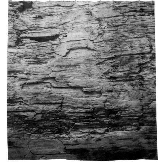Texture black and white wood tree shower curtain (Front)