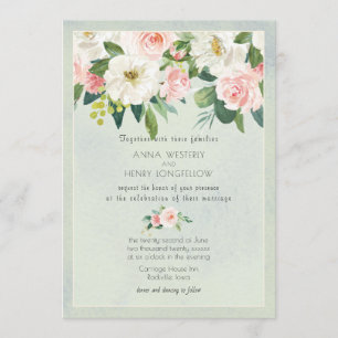 Texture Blush Pink Roses Floral Wedding Invitation