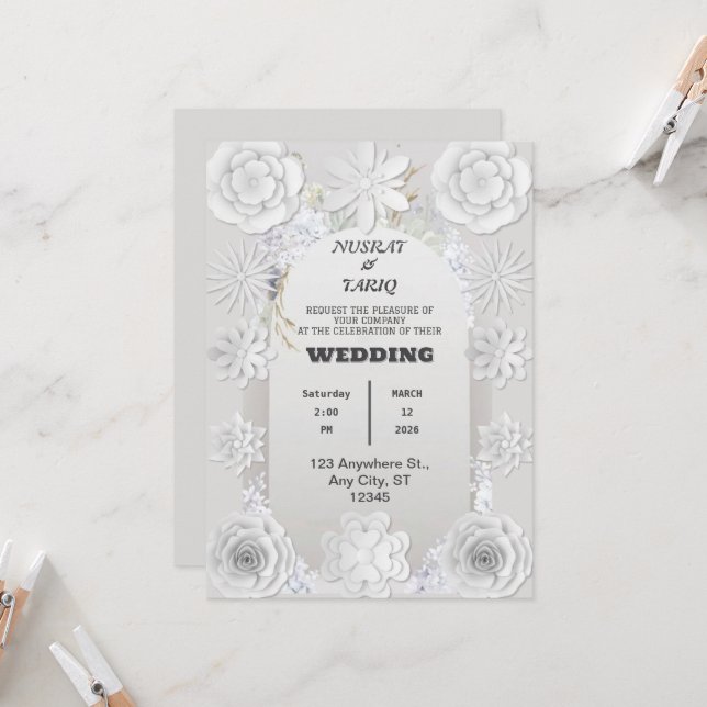 Texture Floral Nikah Islamic Wedding Invitation (Front/Back In Situ)