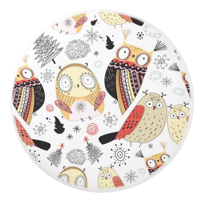 Texture funny owl ceramic knob (Front)