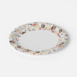 Texture funny owl paper plate