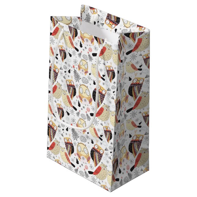 Texture funny owl small gift bag (Back Angled)