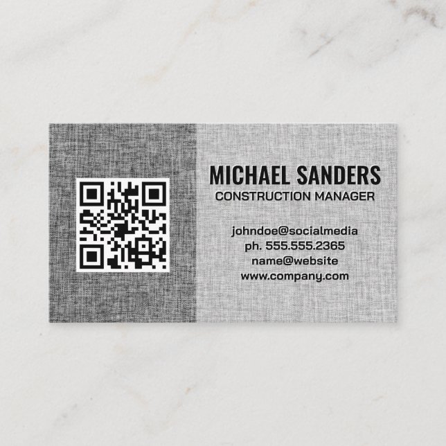 Texture Grey Fabric | QR Code Business Card (Front)