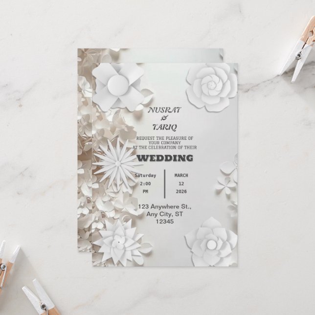 Texture Grey Nikah Islamic Wedding Invitation (Front/Back In Situ)