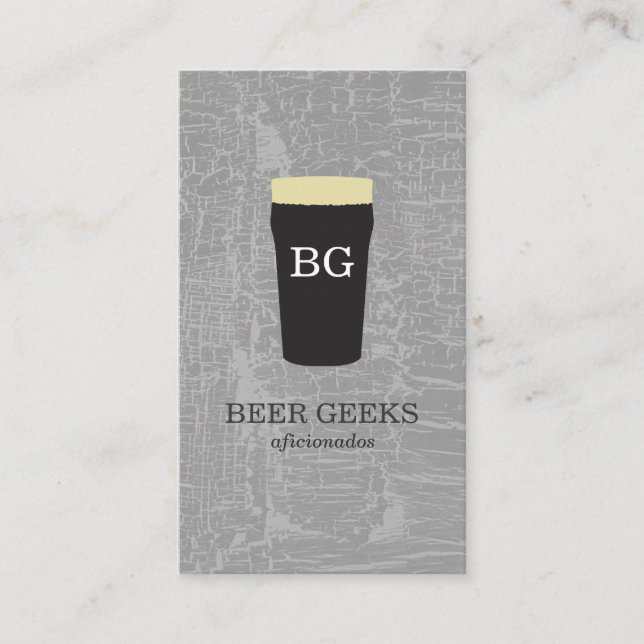 Texture Grey with Beer Glass with monogram Business Card (Front)