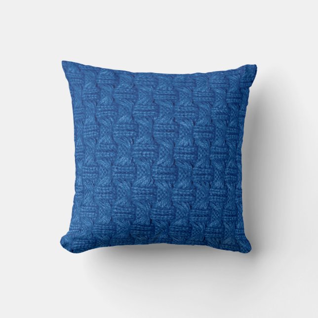 Texture knitting. Blue pullover. Pattern fabric ma Cushion (Front)