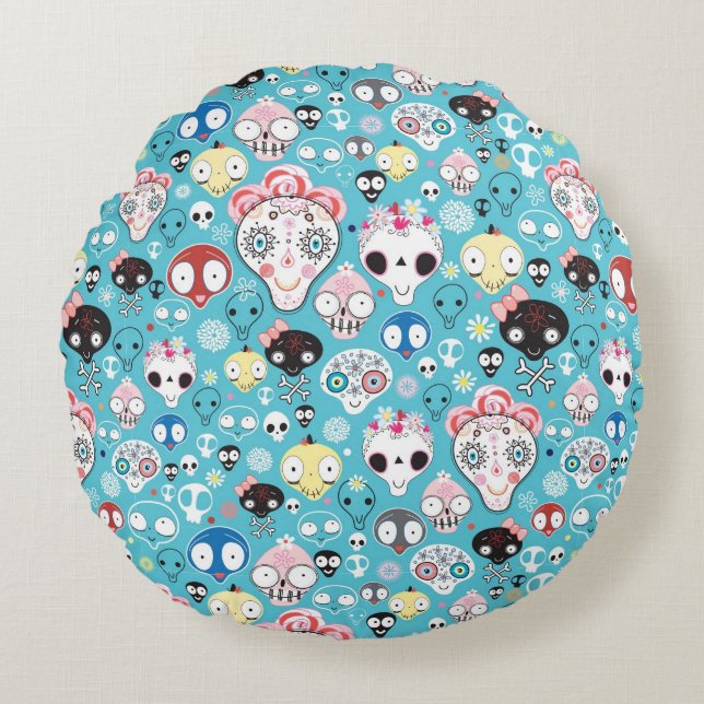 Texture laughing skull round cushion (Front)