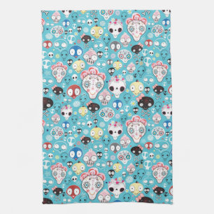 Texture laughing skull tea towel