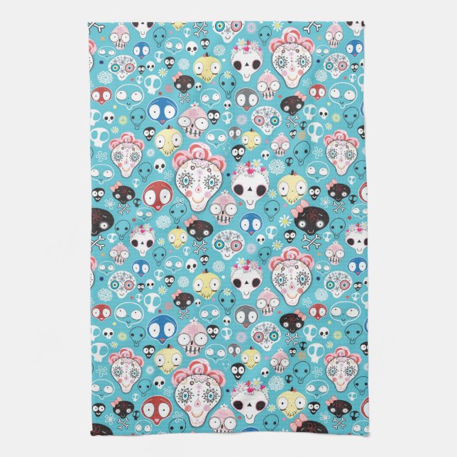 Texture laughing skull tea towel (Vertical)
