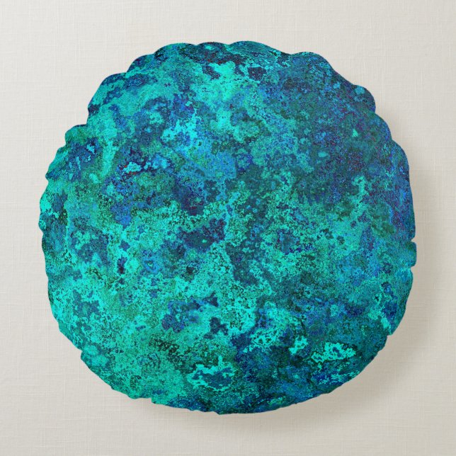 Texture marble stone blue and turquoise natural round cushion (Front)