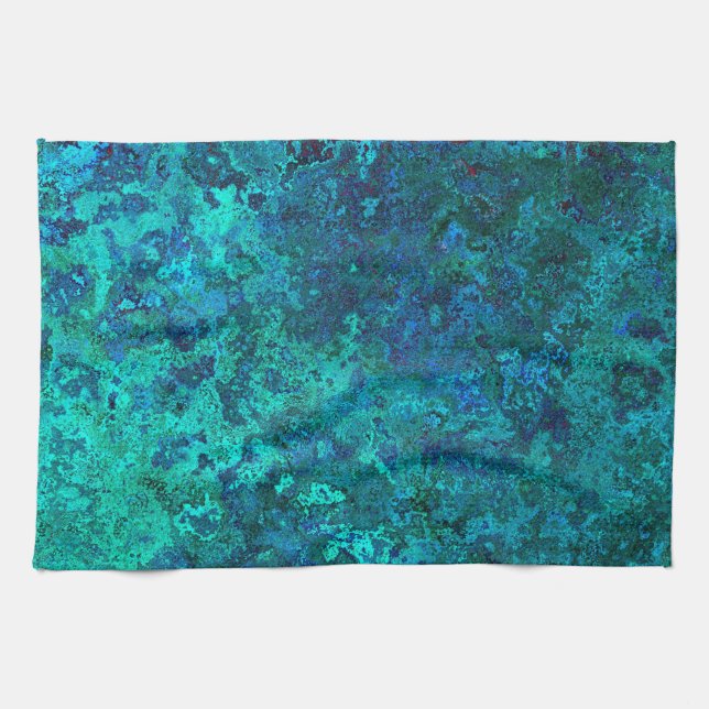 Texture marble stone blue and turquoise natural tea towel (Horizontal)
