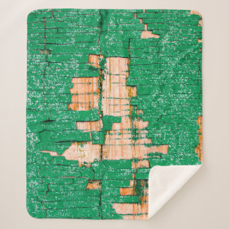 Texture of old wooden fence with shabby paint. Gre Sherpa Blanket