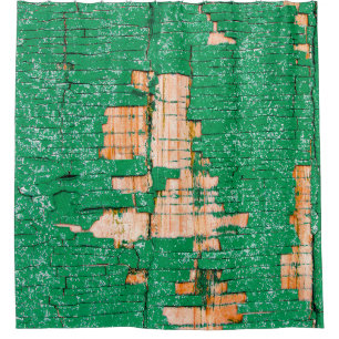 Texture of old wooden fence with shabby paint. Gre Shower Curtain