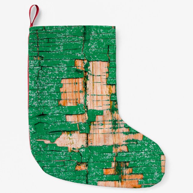 Texture of old wooden fence with shabby paint. Gre Small Christmas Stocking (Front)