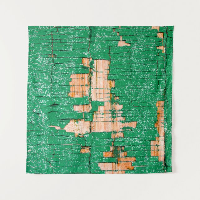 Texture of old wooden fence with shabby paint. Gre Tapestry (Front)