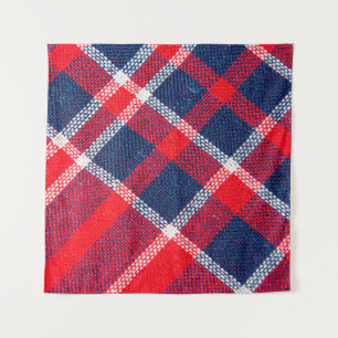 Texture of red and blue a checkered woolen fabric tapestry