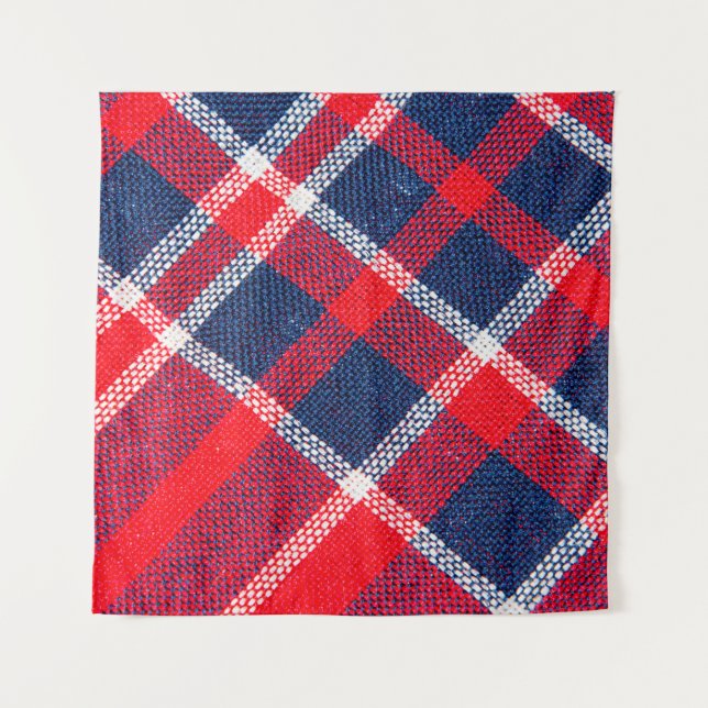 Texture of red and blue a checkered woolen fabric tapestry (Front)
