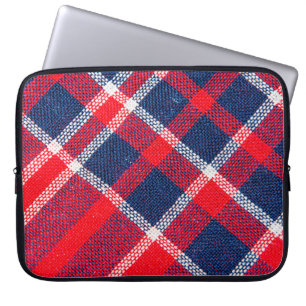 Texture of red and blue a chequered woollen fabric laptop sleeve