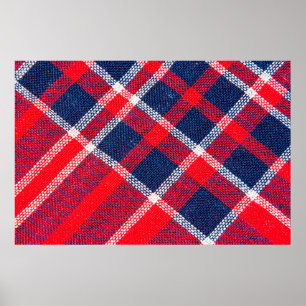 Texture of red and blue a chequered woollen fabric poster