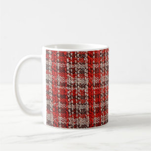 Texture of red tartan fabric useful as a backgroun coffee mug