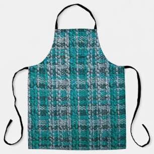 Texture of turquoise tartan fabric apron
