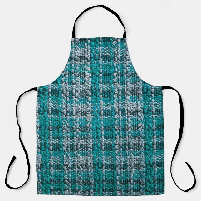 Texture of turquoise tartan fabric apron (Front)