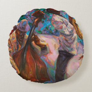 texture, oil painting, art, jazz, blues, tradition round cushion