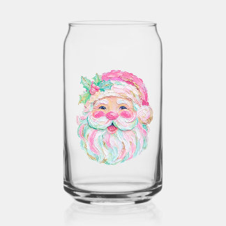 Texture Paint Look Preppy Santa Face Christmas Can Glass