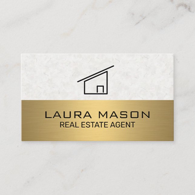Texture Paper | Gold Metallic | House Icon Business Card (Front)