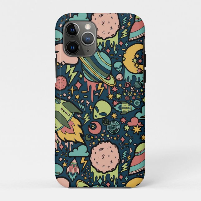 Texture Patterns Aliens Rockets Space Case-Mate iPhone Case (Back)