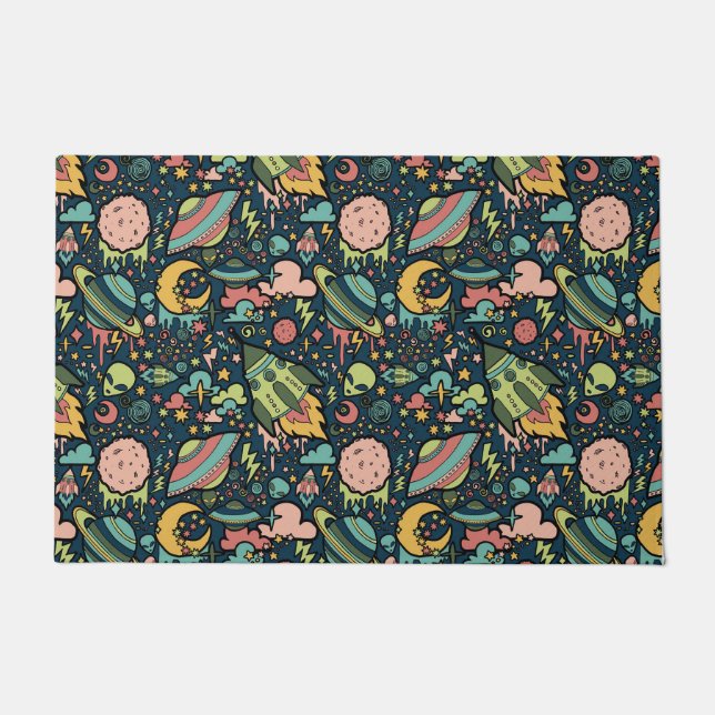 Texture Patterns Aliens Rockets Space Doormat (Front)